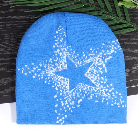American Star Jacquard Knitted Beanie For Men Women Winter Warm Acrylic Skull Cap Hip Hop Distressed Pentagram Hat