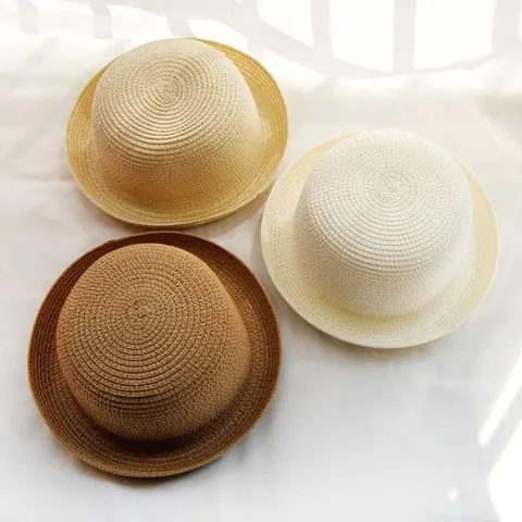 Women Kids Summer Straw Sun Hat Woven Round Top Sunshade Beach Cap For Outdoor Travel Vacation Parent-Child Straw Hat