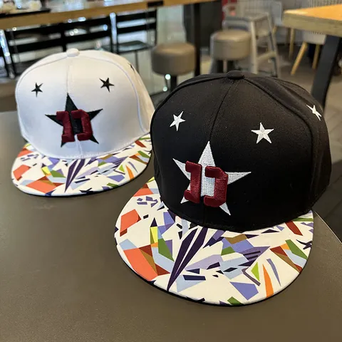 Gorra Snapback Hip Hop Algodón Estrella Número Bordados Visera Plana Gorra de Béisbol Transpirable Protección Solar Exterior Moda