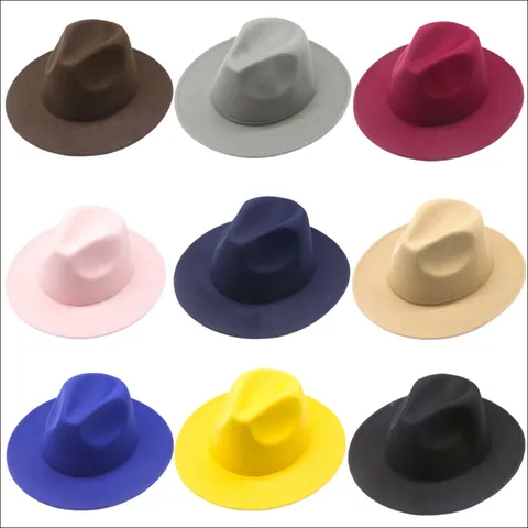 Sombrero Fedora Unisex de Poliéster Color Sólido Estilo Británico Vintage Ala Ancha Sombrero de Jazz Para Hombre Mujer Fiesta