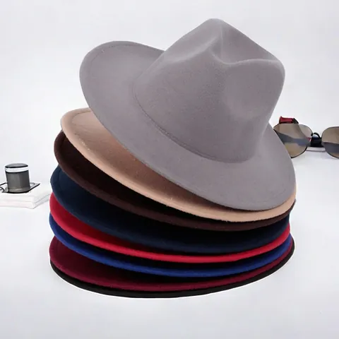 Sombrero Fedora Unisex de Poliéster Color Sólido Estilo Británico Vintage Ala Ancha Sombrero de Jazz Para Hombre Mujer Fiesta