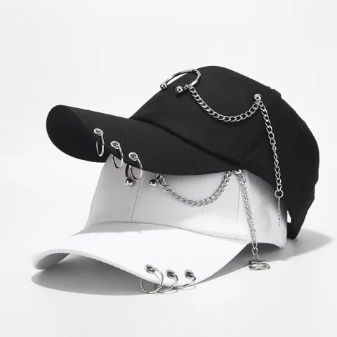 Hiphop Punk Baseball Cap Metal Rings Chains Eiffel Tower Paris Embroidery Adjustable Streetwear Hat For Kids Adults