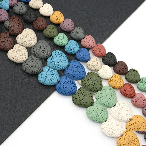 Heart Shaped Natural Lava Stone Beads Colorful Volcanic Rock Diffuser Loose Beads For DIY Jewelry Making Bracelet Accessories