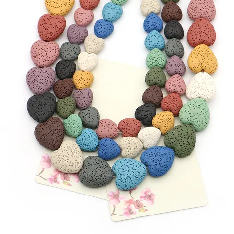 Heart Shaped Natural Lava Stone Beads Colorful Volcanic Rock Diffuser Loose Beads For DIY Jewelry Making Bracelet Accessories