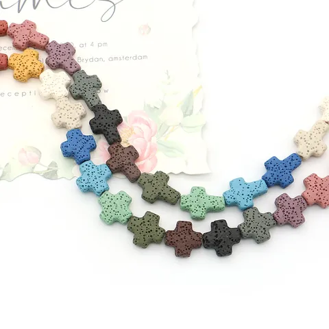 Natural Lava Stone Cross Beads Volcanic Rock Loose Beads For DIY Jewelry Making Bracelets Necklaces Religious Spacers Accessory