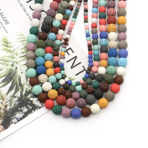 Natural Volcanic Lava Stone Round Loose Beads Multicolor Polished Porous Beads For DIY Jewelry Making Bracelets Necklaces