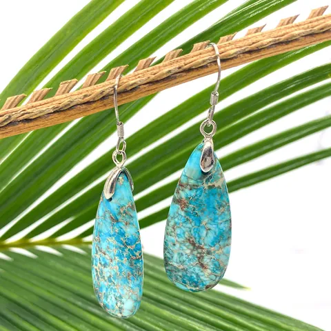 Bohemian Natural Stone Teardrop Drop Earrings Women Vintage Polished Turquoise Style Water Drop Dangle Earrings Jewelry
