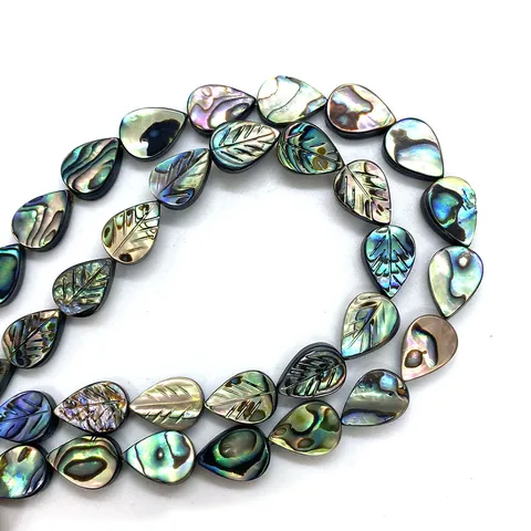 Natural Abalone Shell Beads Iridescent Carved Leaf Water Drop Shaped Loose Beads For DIY Jewelry Making Earrings Necklace Accessories