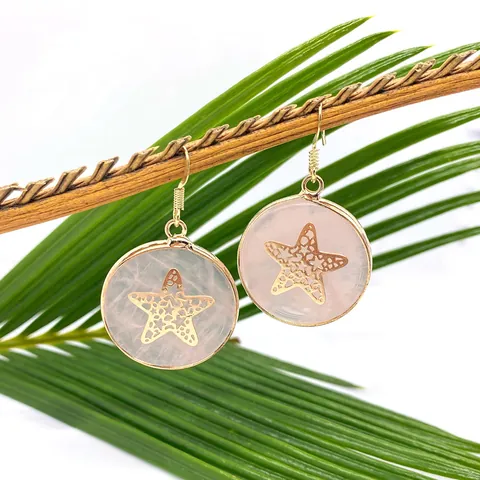 Natuurlijke Rozenkwarts Ronde Hangers Goud Vergulde Legering Rand Charmes Hart Bij Vlinder Ster Levensboom DIY Sieraden Maken Voor Vrouwen