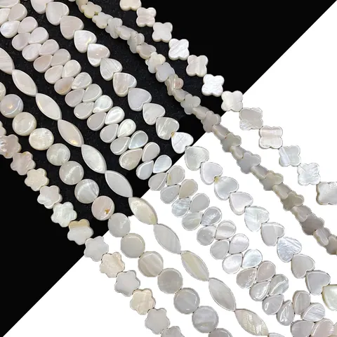 Natural Mother Of Artificial Pearl Shell Loose Beads Iridescent Luster Mixed Heart Flower Clover Water Drop Beads For DIY Jewelry Making