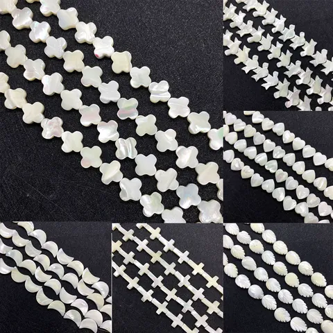 Cuentas Sueltas de Concha de Madreperla Blanca Natural Iridiscente Forma de Luna Hoja Corazón Pájaro Pulido Accesorios para Creación de Joyas DIY