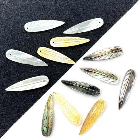 Natuurlijke Zee Schelp Blad Veer Vorm Hangers Voor DIY Ketting Oorbel Maken Iriserende Gesneden Kunstparelmoer Sieraden Accessoires