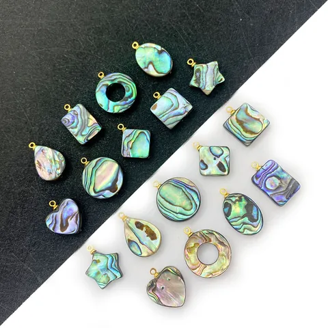 Natural Abalone Shell Pendants Without Chain Star Water Drop Flower DIY Jewelry Making Findings Gold Plated Alloy Bail