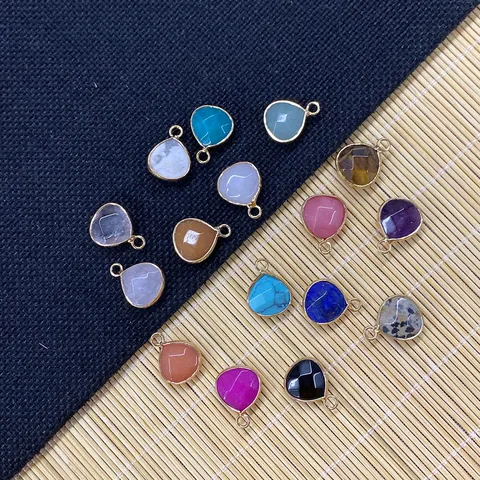 Natural Stone Faceted Teardrop Pendant With Gold Plated Alloy Edge Water Drop Charm For DIY Jewelry Making Necklace Earrings Tiger Eye Lapis Lazuli Amethyst