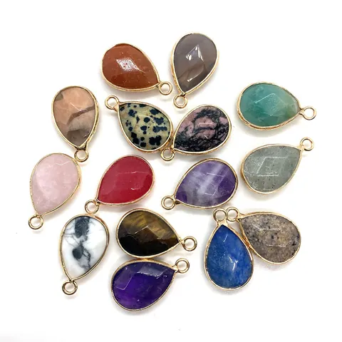 Pietra Naturale Goccia Sfaccettati Ciondoli Lega Oro Bordo Charms per DIY Collana Orecchini Creazione Gioielli Accessori