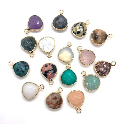 Pendentif Seul En Pierre Naturelle Facettée Sans Chaîne Forme Goutte Bordure En Cuivre Plaqué Or Accessoire De Fabrication De Bijoux DIY Pour Collier Boucle D Oreille Femme