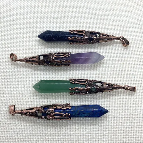 Naturstein Sechseckiges Prisma Anhänger Nur Ohne Kette Vintage Hohllegierung Kappe Für DIY Schmuckherstellung Damen Zubehör