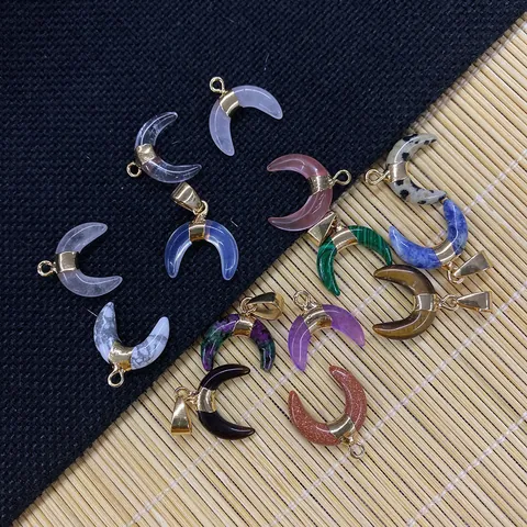 Pendentif Croissant de Lune en Pierre Naturelle Forme de Corne pour la Fabrication de Bijoux DIY Collier Bracelet Pendentif Uniquement