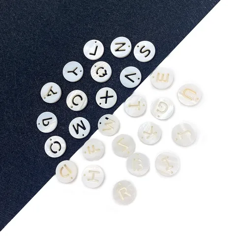 Natural Freshwater Shell Beads Round Hollow Alphabet Letters Mother Of Pearl DIY Charms For Jewelry Making Accessories