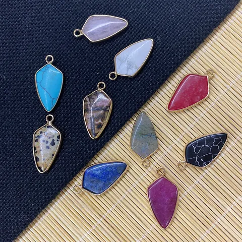 Natural Stone Arrowhead Pendants Gold Plated Edge Quartz Turquoise Charms For DIY Necklace Jewelry Making Accessories