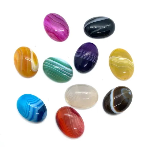 Natürliche Gestreifte Achat Oval Cabochon Steine Für DIY Schmuckherstellung Polierte Bandachat Edelstein Flachrücken Für Ringe Anhänger