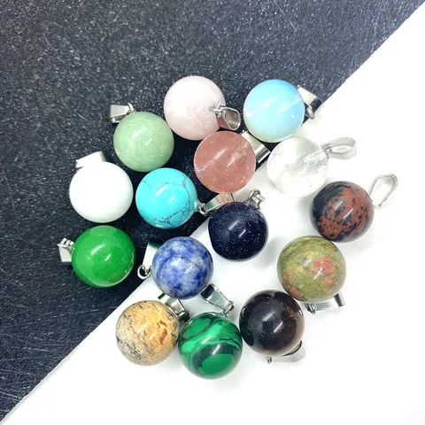 14mm Natural Stone Round Ball Pendant Only Without Chain Rose Quartz Aventurine Tiger Eye Stone Ball DIY Jewelry Making