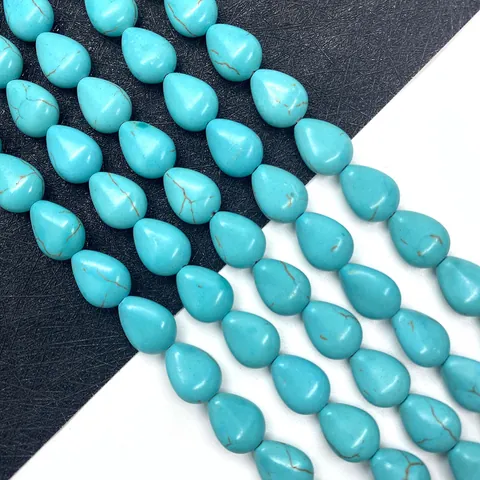 Natural Blue Turquoise Loose Beads Teardrop Shape Flat Gemstone Beads Strand For DIY Jewelry Making Necklace Accessories