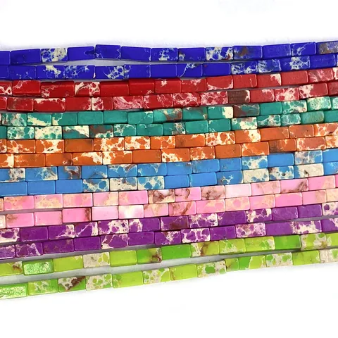 Cuentas Sueltas de Tubo Rectangular de Piedra Natural para Hacer Joyas DIY Pulsera Collar Cuentas de Jaspe Imperial de Colores