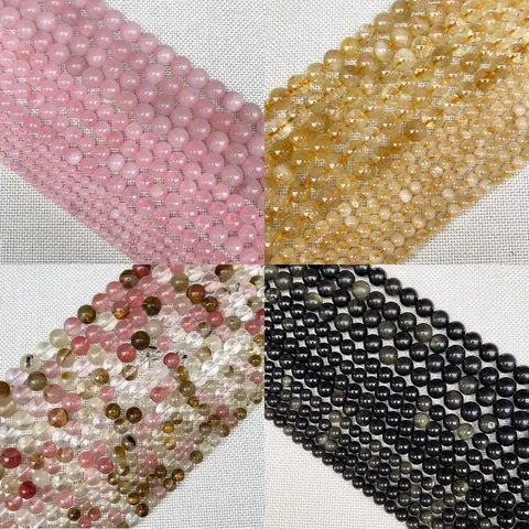 Natural Stone Loose Beads Lapis Lazuli Rose Quartz Obsidian Round Polished Beads For DIY Jewelry Making Necklaces Bracelets Crafts
