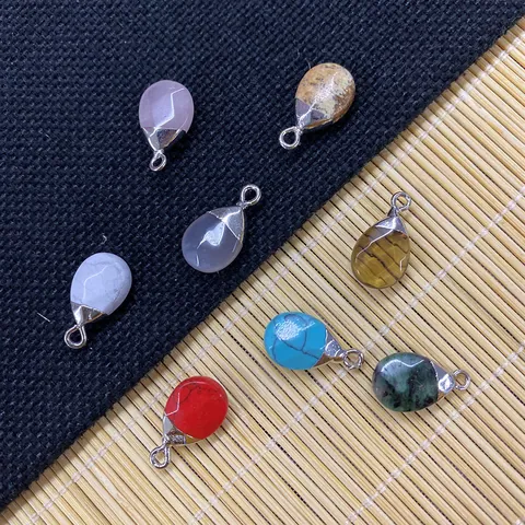 Faceted Natural Stone Waterdrop Pendants Teardrop Turquoise Quartz Agate Charms For DIY Jewelry Making Findings Accessories