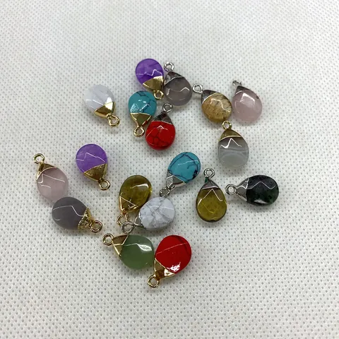 Faceted Natural Stone Waterdrop Pendants Teardrop Turquoise Quartz Agate Charms For DIY Jewelry Making Findings Accessories