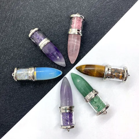 Natürlicher Kristallstein Kugel Anhänger Mit Steinsplitter Füllung Grün Aventurin Rosa Quarz Tigerauge Amethyst Legierung DIY Schmuck