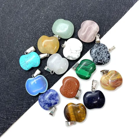 Ciondolo a Forma di Mela in Pietra Naturale 19x20mm Lucidato Pietre Semipreziose Charms a Forma di Mela Con Gancio in Lega per Creazione Gioielli Fai da Te Solo Ciondolo Senza Catena