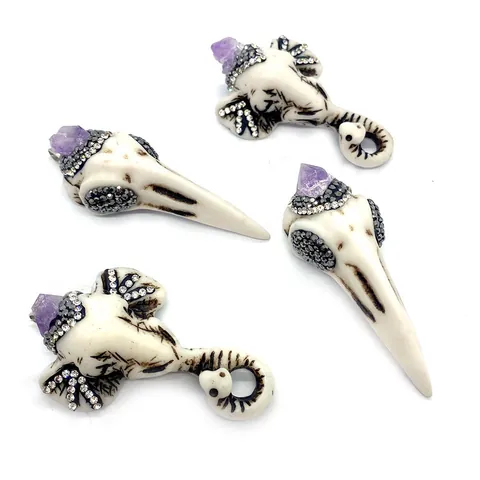 Bohemian Ethnic Bird Skull Elephant Head Pendant Amethyst Look Crystal Rhinestones Acrylic DIY Necklace Jewelry Making Charms
