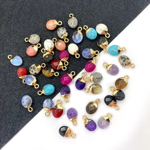 Natuursteen Hangers 8x14mm Ovaal Druppelvorm Vergulde Legering Voor DIY Sieraden Maken Dalmatiër Jaspis Amethist Vrouwen Hangers Zonder Ketting
