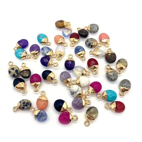 Natuursteen Hangers 8x14mm Ovaal Druppelvorm Vergulde Legering Voor DIY Sieraden Maken Dalmatiër Jaspis Amethist Vrouwen Hangers Zonder Ketting