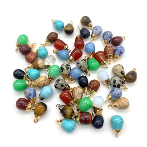 Pendentifs en Pierre Naturelle Forme de Goutte Charmes en Pierre Gemme Avec Attache en Métal Pour Création de Bijoux DIY Colliers