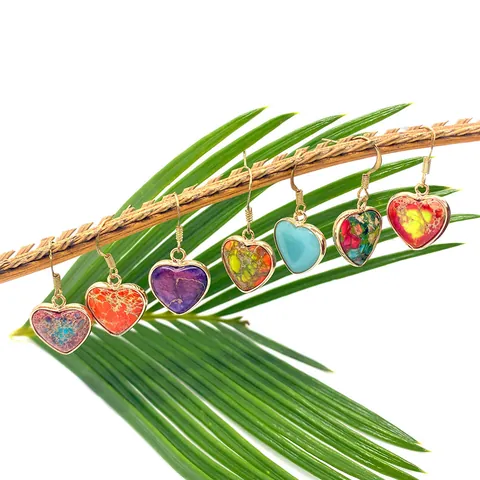Orecchini Pendenti a Cuore in Turchese per Donna Lega Placcata Oro Boemia Orecchini in Pietra Naturale Gioielli
