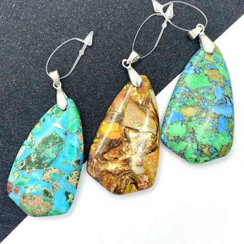Pendentif en Pierre Naturelle Forme de Larme Avec Boucle en Acier Inoxydable Pierre Mosaïque Accessoire de Bijouterie DIY