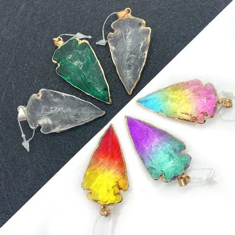 Colgante de Punta de Flecha de Cristal Piedra Natural Con Borde de Cobre Chapado en Oro Degradado Colorido Solo Colgante Para Hacer Joyas DIY