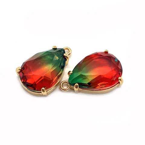Teardrop Faceted Crystal Glass Pendants Only (Without Chain) With Gold Alloy Frame Gradient Color DIY Jewelry Accessories