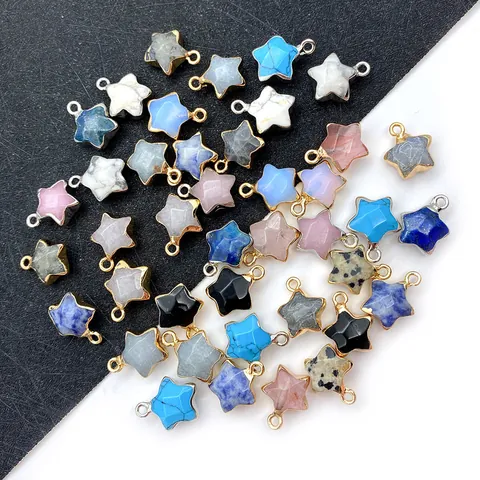 Natural Stone Star Pendants Faceted Five-pointed Star Charms With Metallic Edging Pendant Only (Without Chain) For DIY Jewelry Making Accessories Women