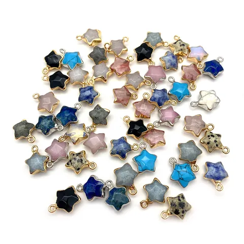 Natural Stone Star Pendants Faceted Five-pointed Star Charms With Metallic Edging Pendant Only (Without Chain) For DIY Jewelry Making Accessories Women