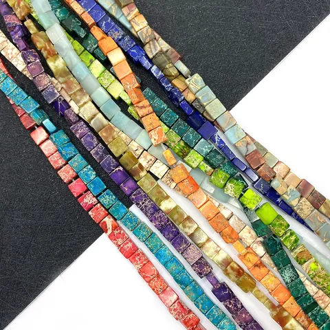 Natural Imperial Jasper Stone Turquoise Square Cube Beads 3x6mm Geometric Loose Beads For Jewelry Making DIY Bracelet Accessories