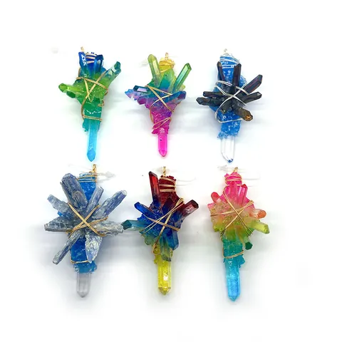Natuurlijk Kristal Onregelmatige Ruwe Steen Hanger Met Draad Omwikkeld Voor DIY Sieraden Maken Boheems Stijl