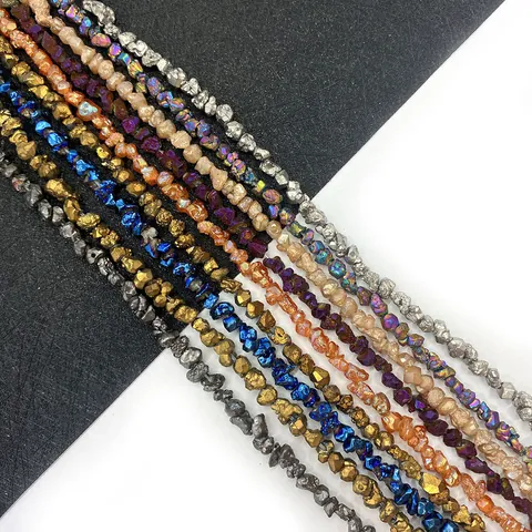 4mm Irregular Natural Stone Chips Electroplated Loose Beads For DIY Jewelry Making Gold Silver Metallic Finish Accessories