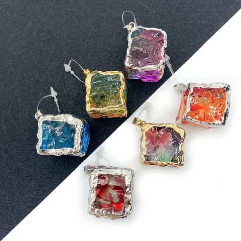 Natural Stone Crystal Cube Pendants With Electroplated Copper Bail Irregular Geometric Charms For DIY Jewelry Making Necklace Accessories