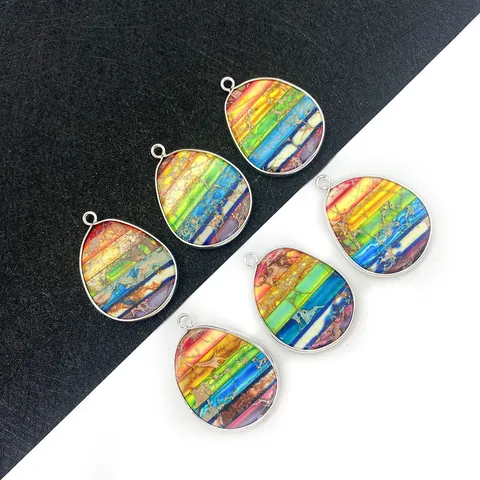 Ciondolo a Goccia in Pietra Imperatore Naturale Senza Catena Pietra Patchwork Arcobaleno Per Fai Da Te Gioielli Accessori