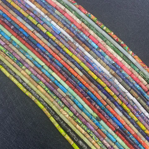 Natural Imperial Stone Cylinder Tube Beads For DIY Jewelry Making Necklaces Bracelets Decorative Polished Stone Beads