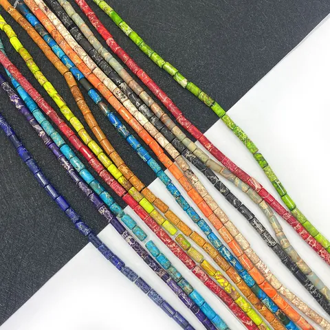 Natural Imperial Jasper Stone Cylinder Beads Tube Loose Spacer Beads For Jewelry Making DIY Bracelets Necklaces Marble Texture Craft Beads